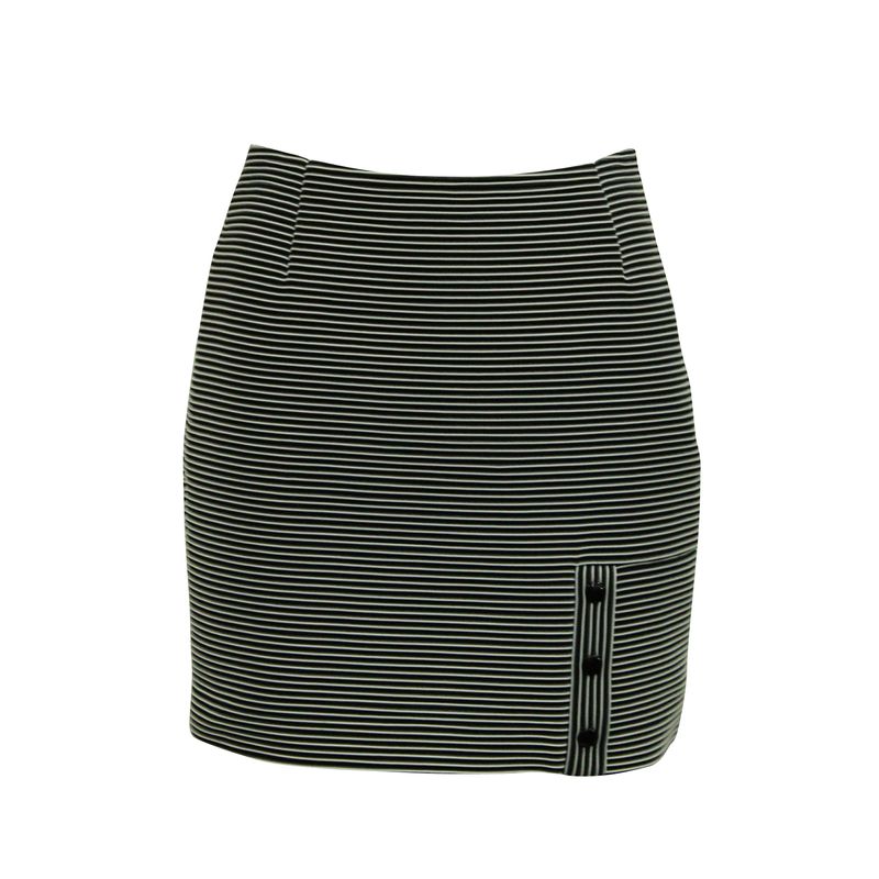 Mugler Striped Pencil Skirt In Black And White Polyamide